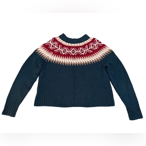 American Eagle AEO Teal Knit Pullover Sweater Fair Isle - Picture 3 of 11